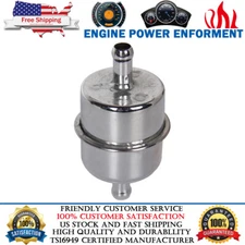 Fuel Filter 3/8" InLine Hose Chrome Canister Carbureted High Flow for Chevy Ford