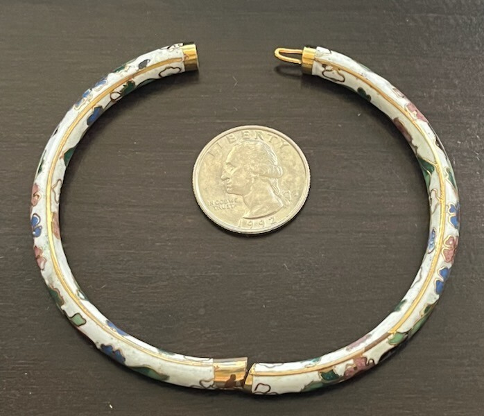Vintage Cloisonne Enamel Hinged Bangle Bracelet 
