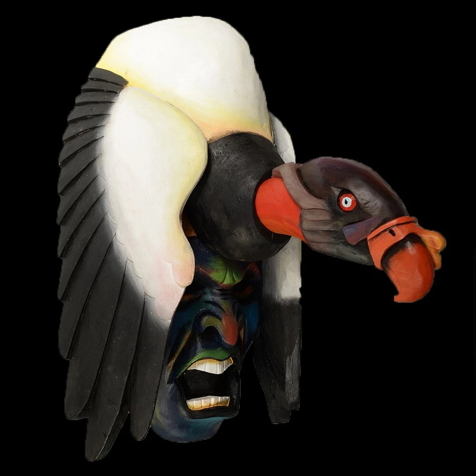 Máscara guerreiro pássaro abutre rei madeira feita à mão tribal Costa Rica falcão águia - Imagem 2 de 4