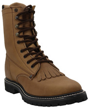 Men Genuine Leather Lacer 8 Rubber Sole Round Toe Tobacco Work Boots Handcrafted