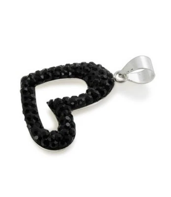 925 Silber 3D Herz Schwarz Anhänger Strass Zirkonia Kette Neu Black Bling - Bild 1 von 2