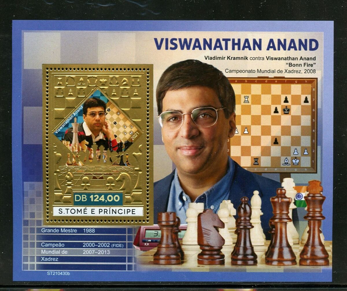 SAO TOME 2021 VISWANATHAN ANAND CHESS MASTER GOLD FOIL S/SHEET MINT NH