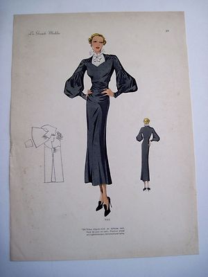 Vintage Print of Woman in French Fashion Design Clothes w Gorgeous