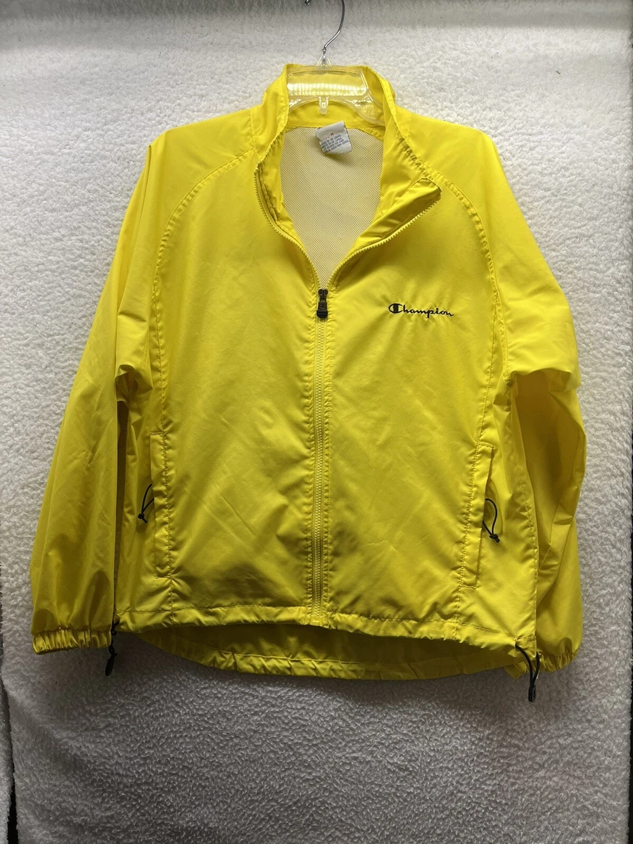 Champion Windbreaker Jacket Mens M Medium Yellow Full Zip Long Sleeve Vintage
