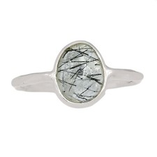 Natural Tourmalated Quartz / Black Rutile, Sri Lanka 925 Silver Ring s.7 CR71265