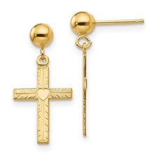 21mm 14K Yellow Gold Polished Satin Cross Dangle Earrings