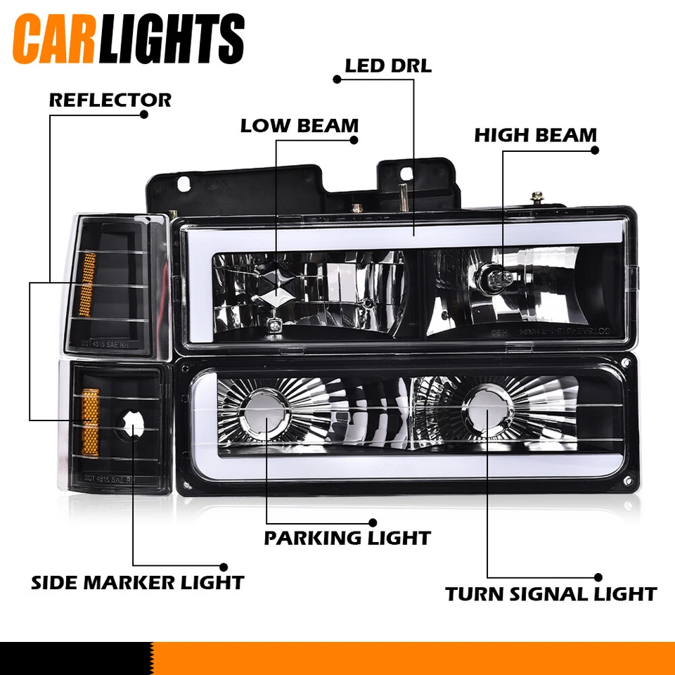 Black Housing Clear Corner Headlight Fit For 1994-2000 GMC C10 C/K Suburban Bump Foto 3 de 4