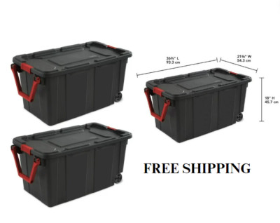 Set of 2 Sterilite 40 Gallon Wheeled Industrial Tote Plastic, Black