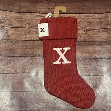 Red Knit Christmas Stocking Letter X New 20"
