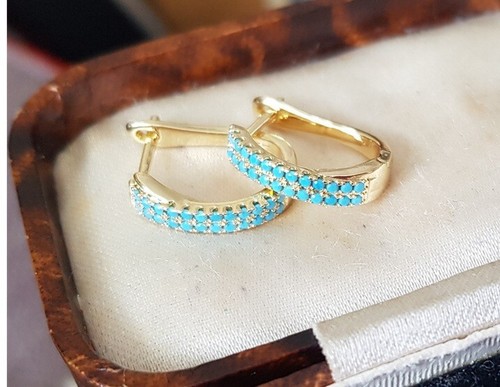 ❤️ 9ct Gold Turquoise Hoop Earrings 17 mm Sim Gems Gold Filled ❤️ ❤️