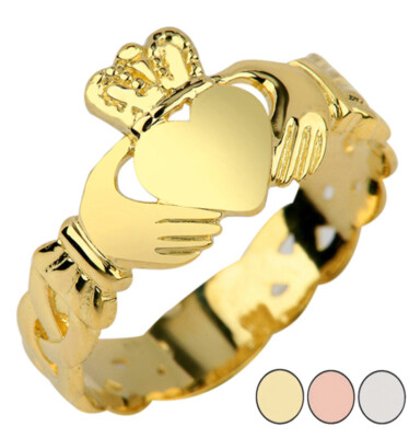 Gold irischer keltischer Claddagh Trinity Bandring (gelb/rose/weiß)