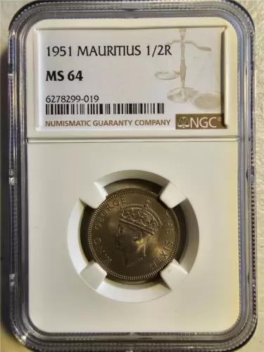 Mauritius 1/2 Rupee 1951 NGC MS 64
