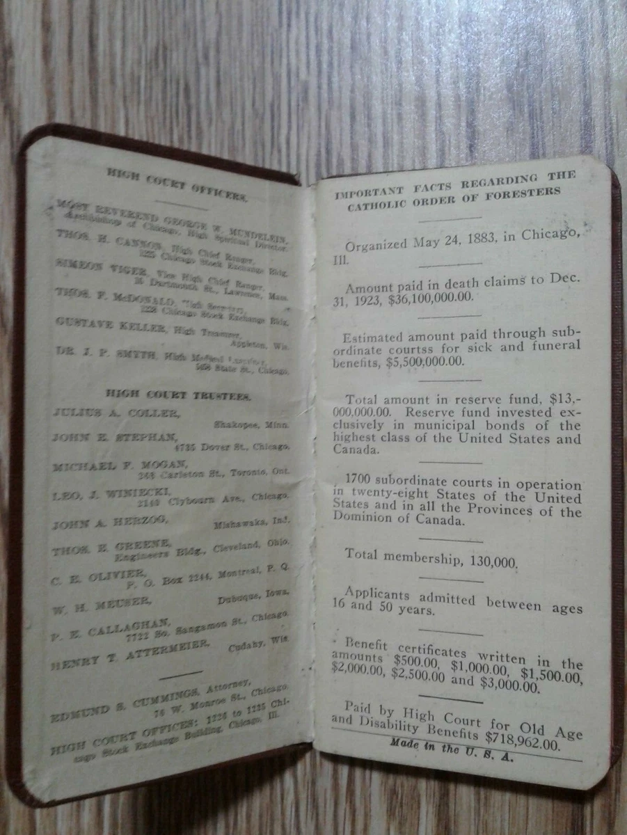 1924 Almanac/Calendar Compliments of Catholic Order of Foresters | eBay
