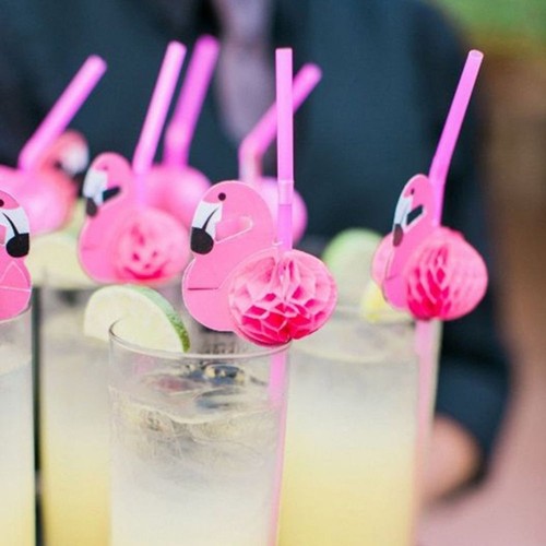 10/20/50Pcs Flamingo Cocktail Drinking Straw Hawaiian Party Theme Decoration - Picture 8 of 11