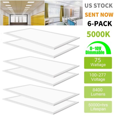 6 Pack 2x4 FT 75W LED Flat Panel Troffer Light,5000K Drop Ceiling Office Lights