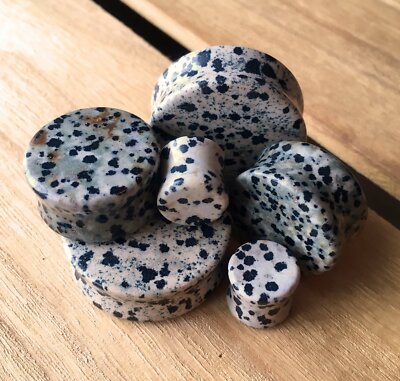 PAIR Dalmatian Jasper Organic Stone Plugs Gauges - 3mm (8g) to 38mm (1.5'') avbl!