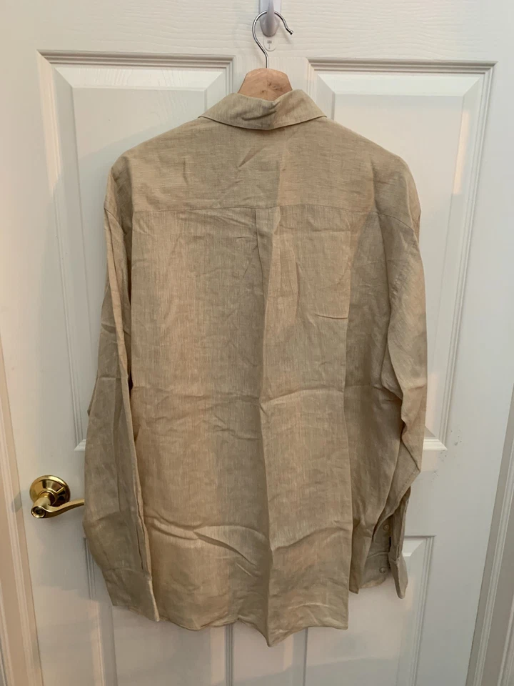 Camisa Burberry Para Hombre Lino Tostado Manga Larga Abotonada Talla L Foto 2 de 4