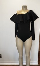 Women s Black Ruffle Bodysuit One-Piece Size S