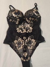Auden Floral Lace Underwire Bodysuit   Black  Gold/Champagne   Size Small