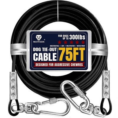 75Ft Dog Tie Out Cable, Dog Leads for Small to Large Pets Up to 300 Pounds, 5mm