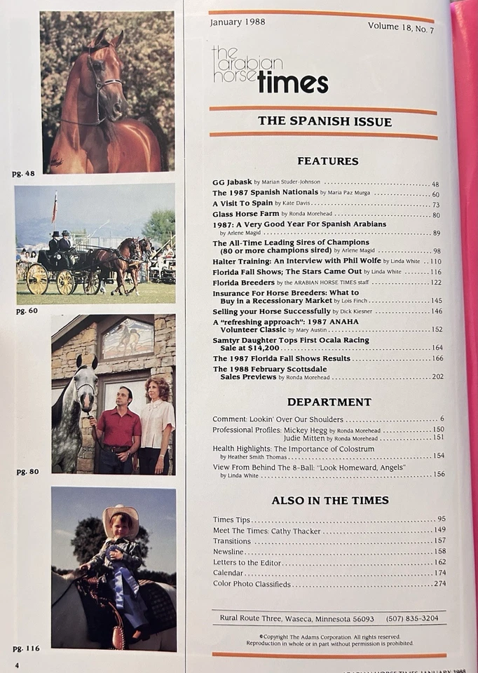Arabian Horse Times Magazine Spanish Issue 💌 January 1988 Vintage - Image 3 of 4
