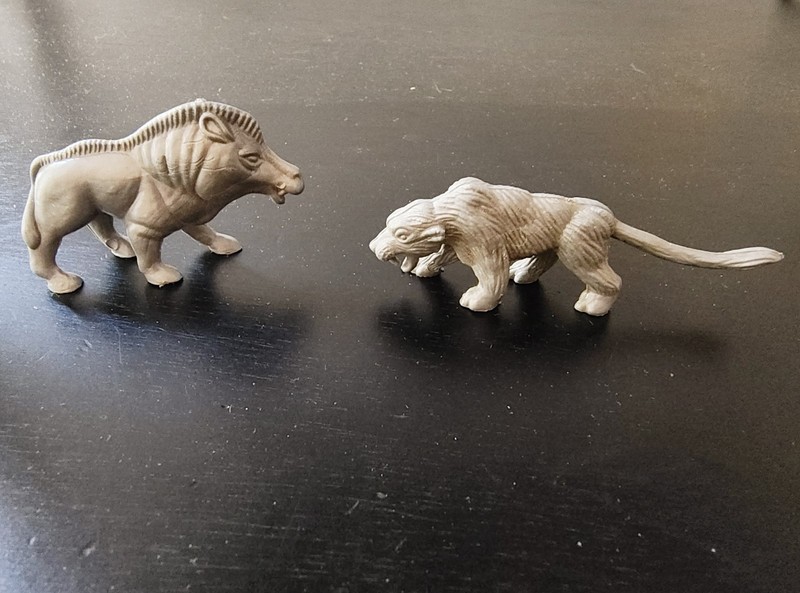 Lot of 2, 1950s Prehistoric Animals  Cereal   Premium,, Sabertooth Tiger & Horse