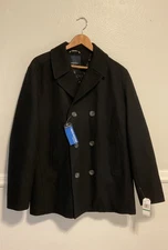 NWT Nautica Men's Black Peacoat L Wool Blend Double Breasted Winter Coat Jacket