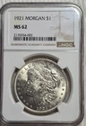 1921 P Morgan Silver Dollar.  NGC MS62. Early Stage Die Crack. A0748.