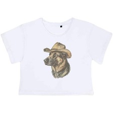 'German Shepherd Wearing Cowboy Hat' Women's Cotton Crop Tops (CO055032)