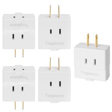5 Pack White 2-Prong to 2-Prong Outlet Splitter, 3-Side, Non-Ground Adapter