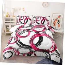 Circle Comforter Set Pink Grey Black Bedding Set for Boys Girls Queen Geometric
