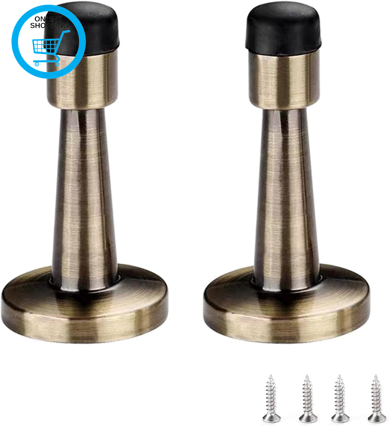 Brass Door Stoppers Wall Mounted with Anti-Collision Rubber, 2 Pack, 7.9Cm Heigh