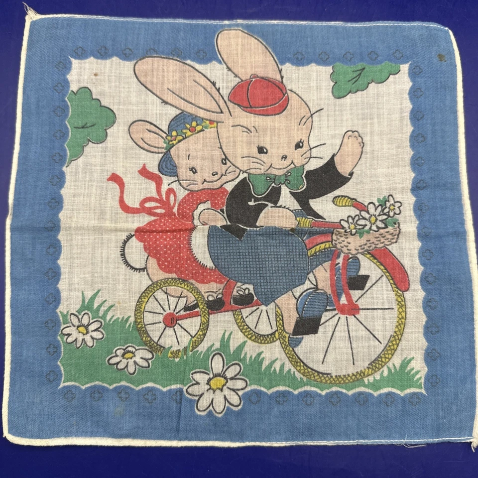 De Colección 5- Lote de Pañuelos Infantiles Algodón Años 40-50-60’s Animales Conejito Perros 8-9” Foto 2 de 4