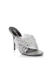 VERSACE Womens Silver Crystal Toe Stiletto Slip On Heeled Mules Shoes 38