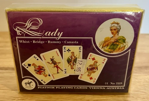 Sealed Vtg Piatnik Lady Playing Cards Gold Box Double Deck Bridge Rummy Canasta