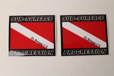 2 Sub-Surface Progression Dive Shop Ft. Bragg CA Stickers Scuba 3.75" X 3.25"