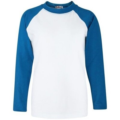 Kinder Raglan Stil T-Shirt Kontrastfarbe Blau Top Mädchen Jungen Age 5-13 Jahre