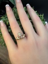 Vtg 10KT White  Yellow Gold  Diamond Claddagh Sz 7 Irish Heart Ring 1.93g 10K