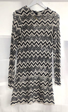 Zara Long Sleeved Chevron Knit Zig Zag Cream and Black Sheer Dress