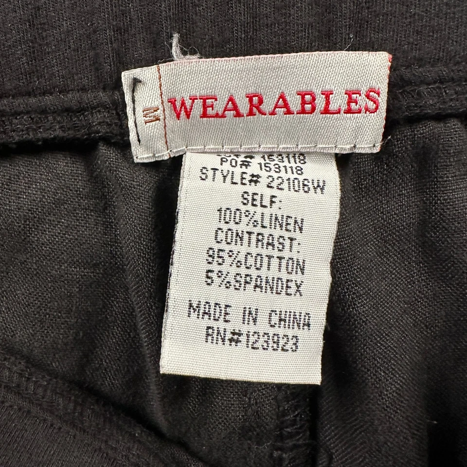 XCVI Pants Womens M Linen Wide Leg Elastic Waist Black Frayed Hem Casual - Image 4 of 4