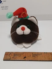 3" Rare Fun Vintage Applause Round Fat Cat Plush Sound Christmas Ornament Toy
