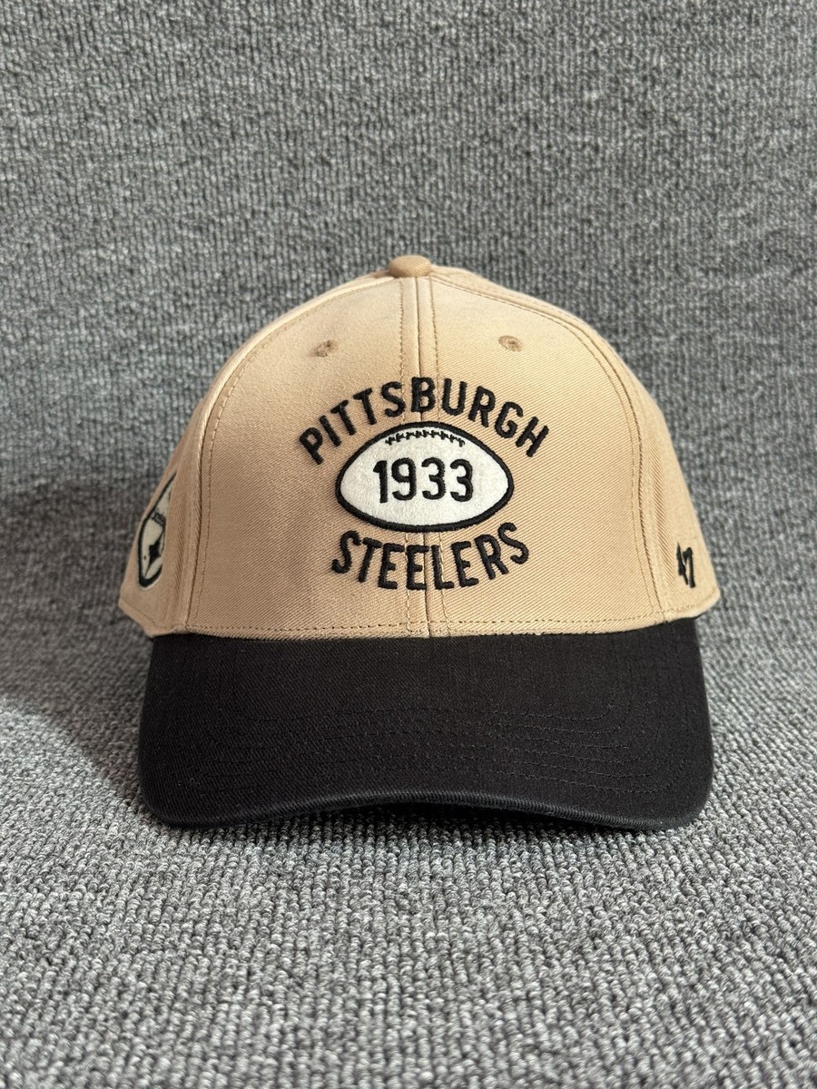'47 Brand Pittsburgh Steelers NFL Dad Hat Tan Black Strapback 1933 Cap