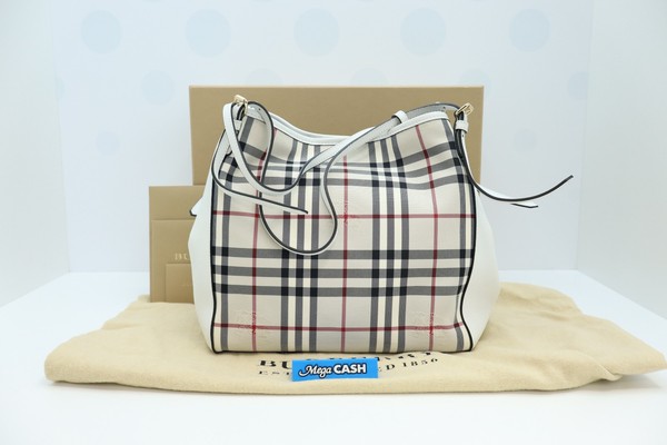 Burberry Small Canterbury Tote Bag  In Stone / White Horseferry Check