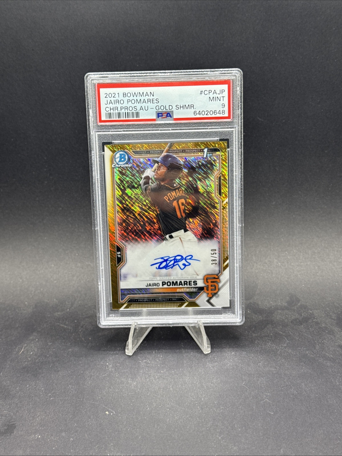 2021 Bowman Chrome Jairo Pomares  Gold Shimmer Auto /50 PSA 9 SF Giants
