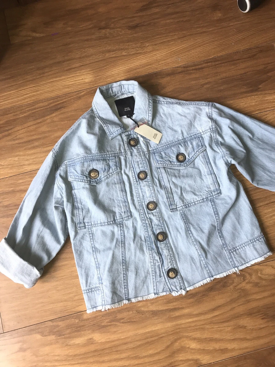 Ladies Size Xs Uk 6 8 River Island Light Blue Utility Denim Jacket Shacket Bnwt
