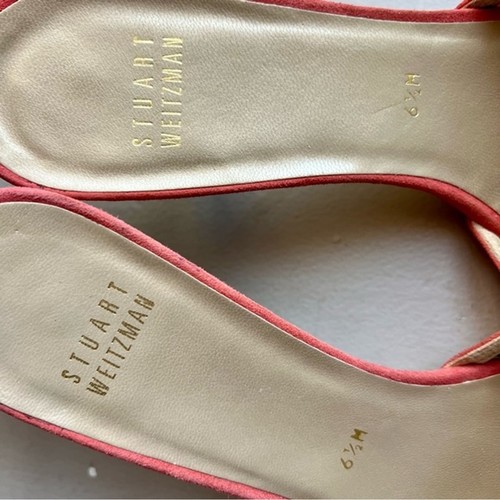 Stuart Weitzman Coral Orange Suede Slide Heeled Sandals w/ Gold Stud Accents 6.5 - Picture 9 of 11