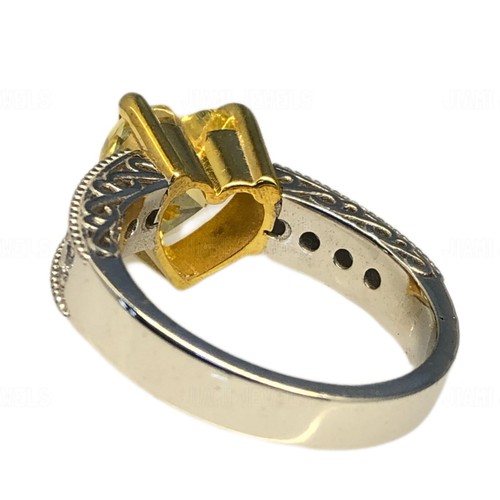 Canary Yellow Heart Shaped Simulated Diamond Ring 14k White Gold Silver Art Deco - Picture 6 of 12