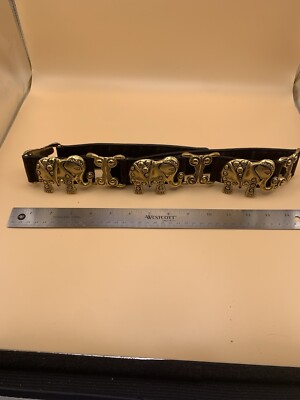 VTG CROCO EMBOSSED LEATHER GOLD Thai ELEPHANTS WAIST BELT Size Small/med s-l400.jpg main image 3