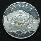1996 1 oz .999 Fine Silver - The Seal of The State of Alaska Prospector w/ Gold