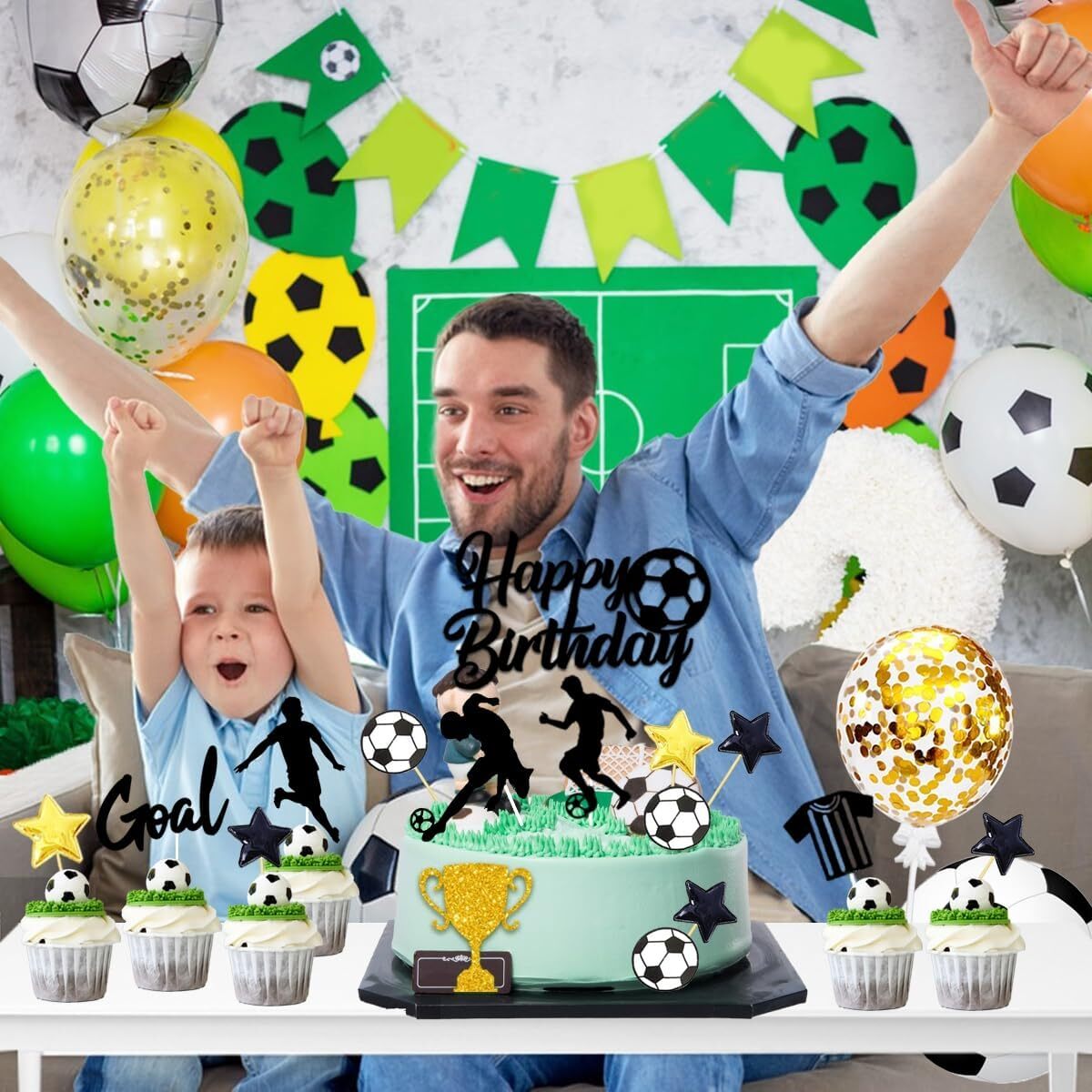 Tortendeko Fussball, 28 Stück Tortenaufleger Fussball Deko Geburtstag Kinder, Fu